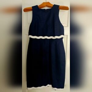 J Crew Navy Linen Sleeveless Dress with Pockets & Layered, Accented Top. Sz 10